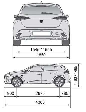 Peugeot 308. Dimensions (mm)