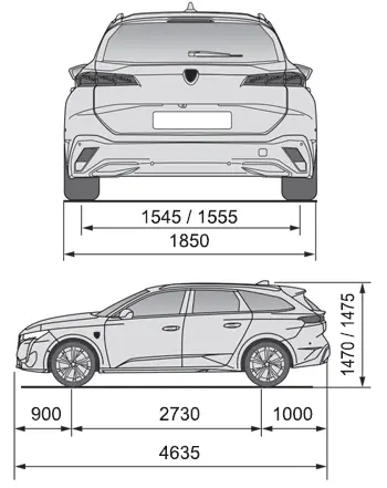 Peugeot 308. Dimensions (mm)